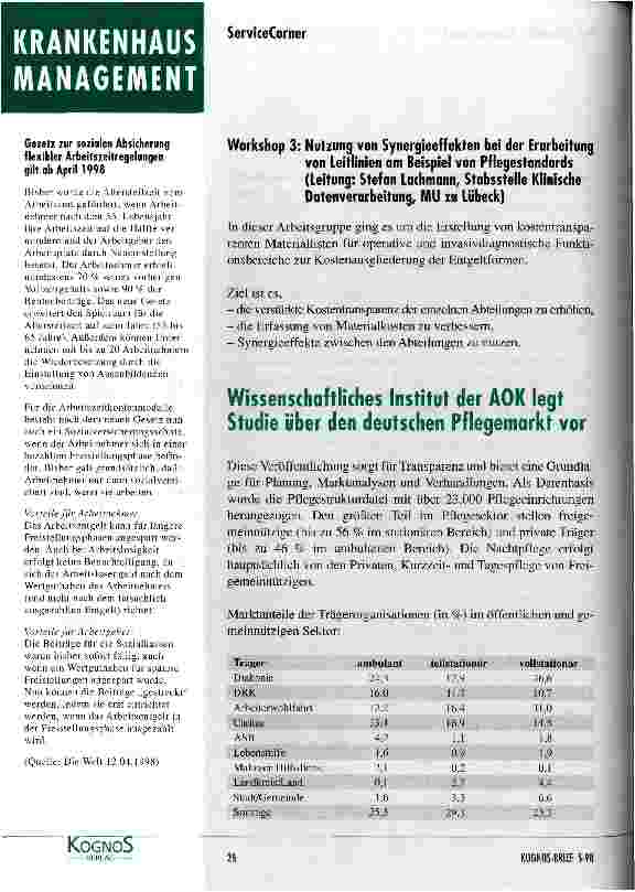 Vorschauseite 1: Kooperationsmöglichkeiten für Krankenhäuser - ein Weg in das Gesundheitsnetzwerk