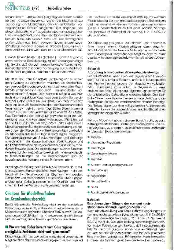 Vorschauseite 2: Modellvorhaben nach  63 bis 65 SGB V Chancen, Risiken und Nebenwirkungen für Krankenhäuser