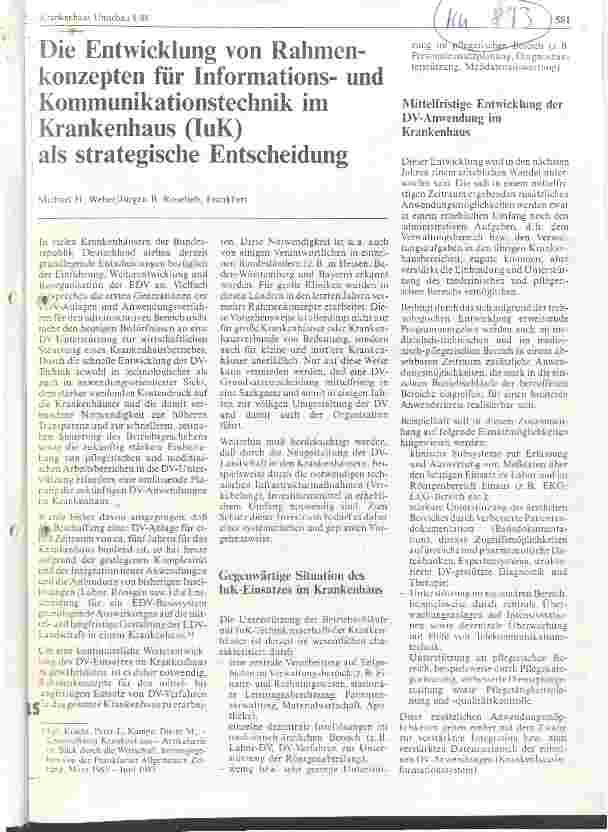 Vorschauseite 1: Die Entwicklung von Rahmenkonzepten für Informations-Kommunikationstechnik im Krankenhaus (IuK) als strategische Entscheidung