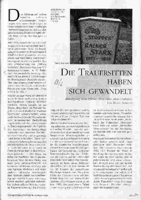 Vorschauseite 1: Die Trauersitten haben sich gewandelt