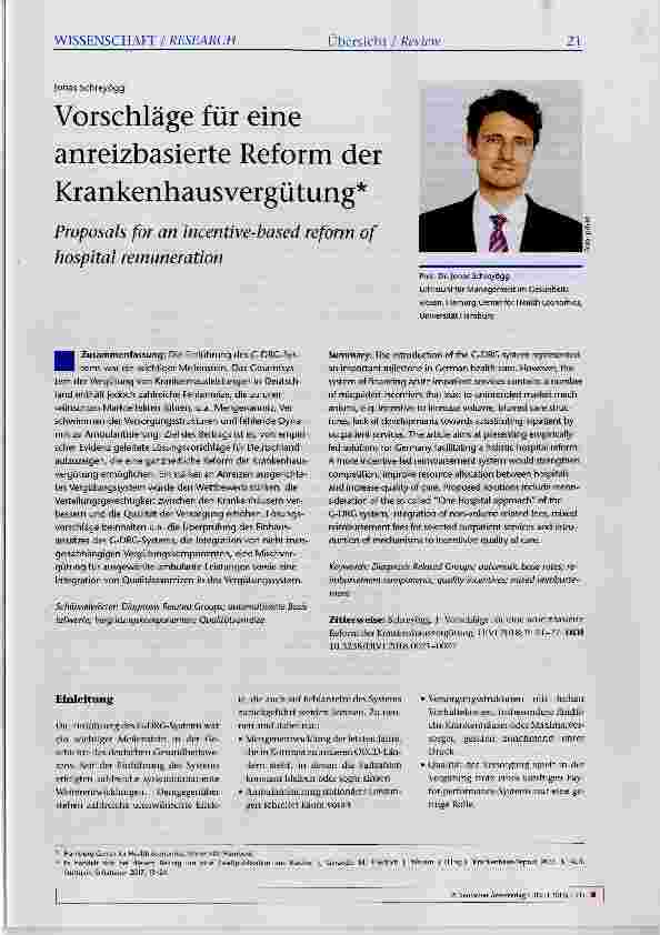 Vorschauseite 1: Vorschläge für eine anreizbasierte Reform der Krankenhausvergütung