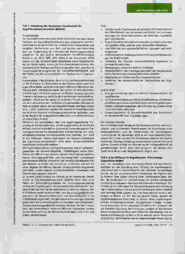 Vorschauseite 2: Wissenschaft und Forschung in der Ergotherapie voranbringen Gründung der Deutschen Gesellschaft für Ergotherapiewissenschaft (DGEW) und der Deutschen Ergotherapie Stiftung (DETS)