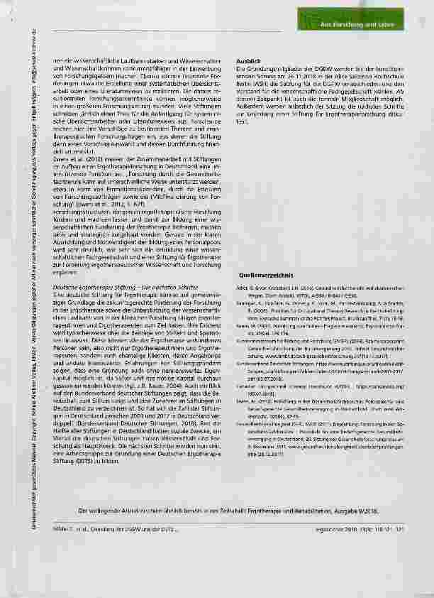 Vorschauseite 4: Wissenschaft und Forschung in der Ergotherapie voranbringen Gründung der Deutschen Gesellschaft für Ergotherapiewissenschaft (DGEW) und der Deutschen Ergotherapie Stiftung (DETS)