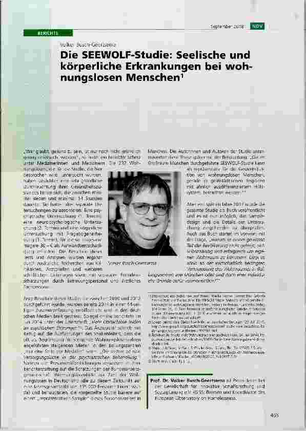 Vorschauseite 1: Die SEEWOLF-Studie: Seelische und körperliche Erkrankungen bei wohnungslosen Menschen