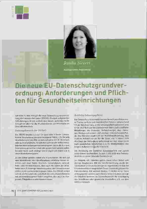 Vorschauseite 1: Die neue EU-Datenschutzgrundverordnung: Anforderungen und Pflichten für Gesundheitseinrichtungen
