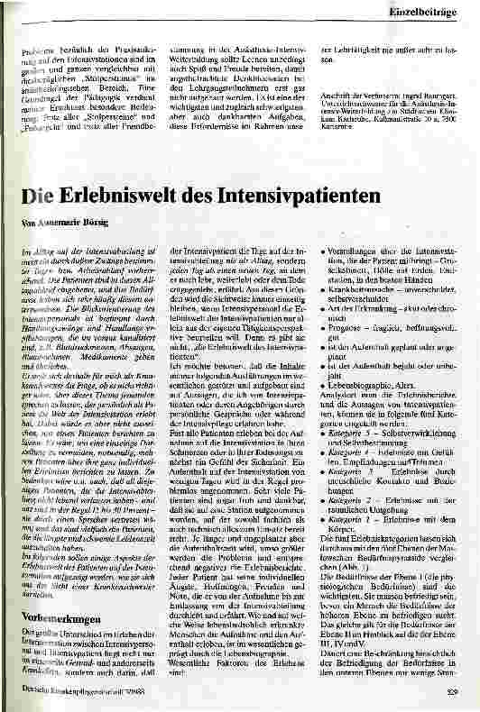 Vorschauseite 1: Die Erlebniswelt des Intensivpatienten
