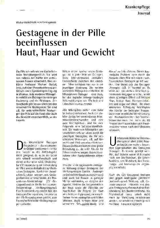 Vorschauseite 1: Gestagene in der Pille beeinflussen Haut, Haar und Gewicht