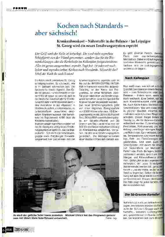 Vorschauseite 1: Kochen nach Standards - aber sächsisch! Krankenhauskost - Nährstoffe in der Ballance / Im Leipziger St. Georg wird ein neues Ernährungssystem erprobt