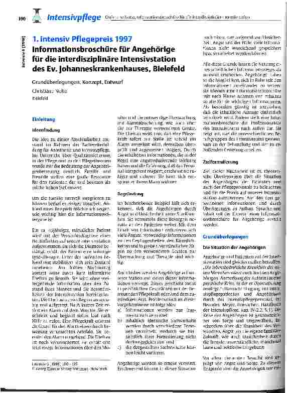 Vorschauseite 1: Informationsbroschüre für Angehörige für die interdisziplinäre Intensivstation des Ev. Krankenhauses, Bielefeld