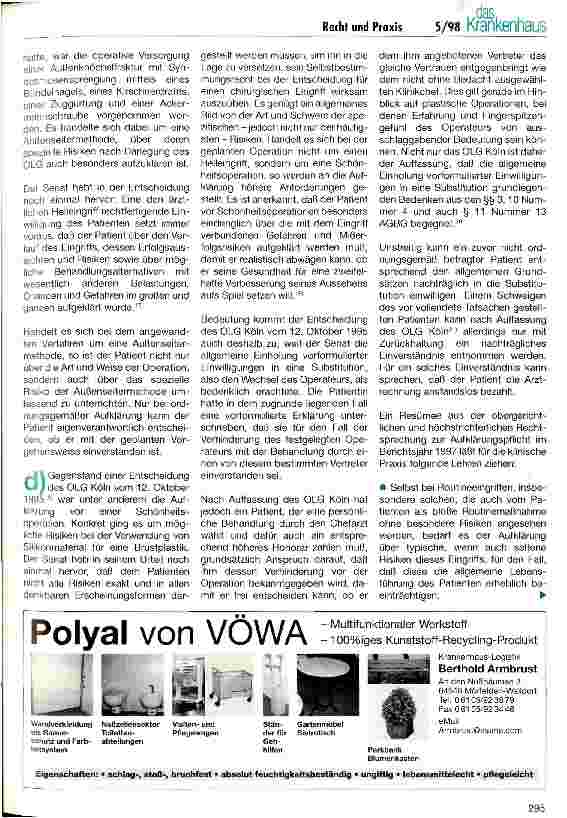 Vorschauseite 3: Patientenaufklärung im Spiegel der Rechtsprechung des Jahres 1997
