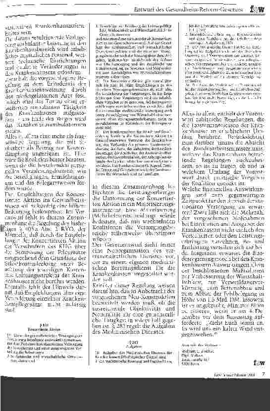 Vorschauseite 5: Entwurf des Gesundheits-Reform-Gesetzes Referentenentwurf vom 20. Januar 1988