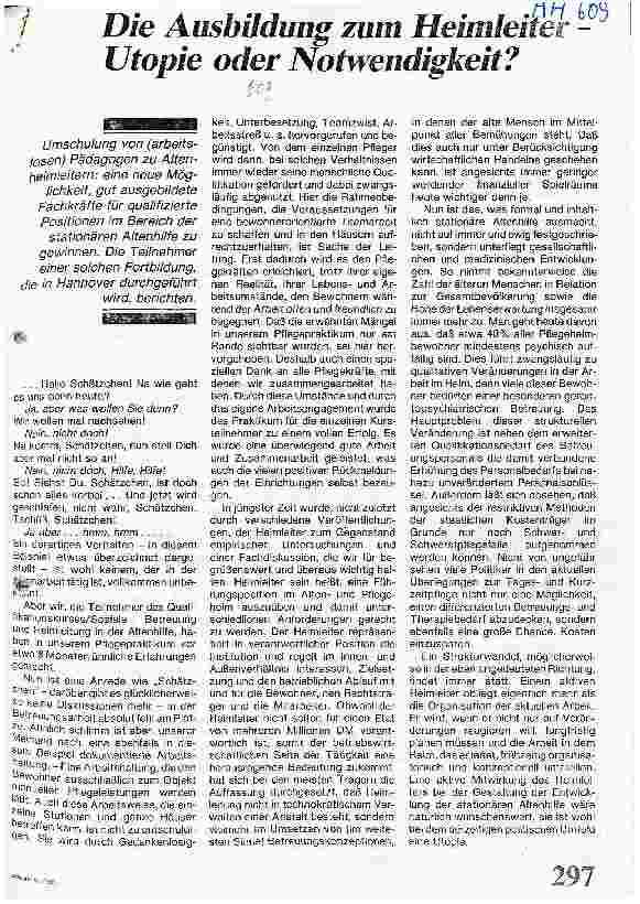 Vorschauseite 1: Die Ausbildung zum Heimleiter-Utopie oder Notwendigkeit