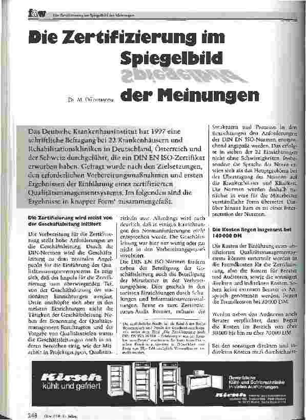 Vorschauseite 1: Die Zertifizierung im Spiegelbild der Meinungen