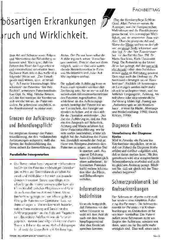 Vorschauseite 2: Informationsbedürfnis der PatientInnen mit bösartigen Erkrankungen im Halsund Gesichtsbereich. Zwischen Anspruch und Wirklichkeit