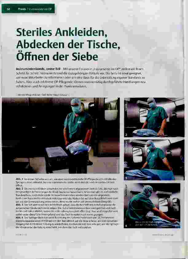 Vorschauseite 1: Steriles Ankleiden, Abdecken der Tische, Öffnen der Siebe
