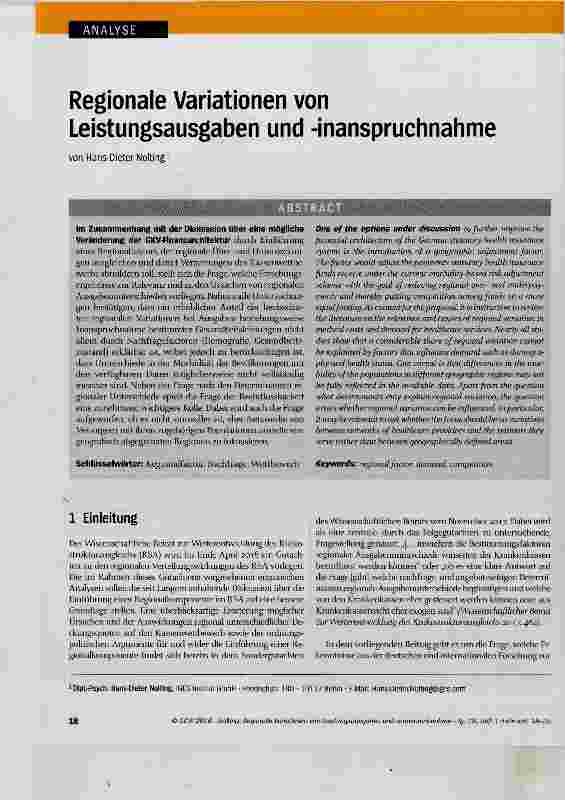 Vorschauseite 1: Regionale Variationen von Leistungsausgaben und -Inanspruchnahme
