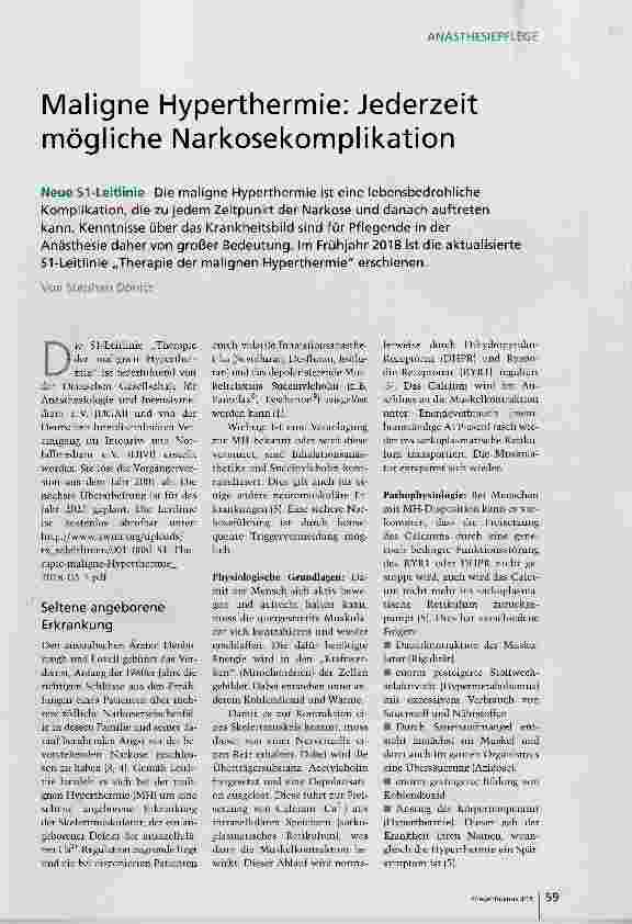 Vorschauseite 2: Maligne Hyperthermie: Jederzeit mögliche Narkosekomplikation