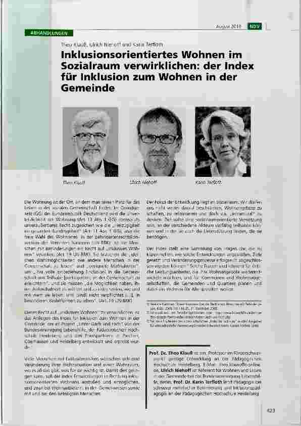 Vorschauseite 1: Inklusionsorientiertes Wohnen im Soziairaum verwirklichen: der Index für Inklusion zum Wohnen in der Gemeinde