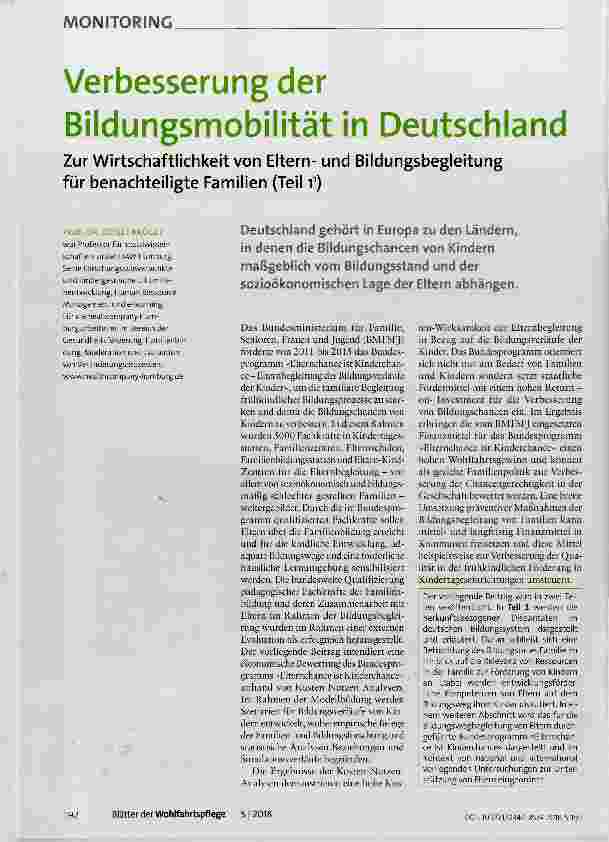 Vorschauseite 1: Verbesserung der Bildungsmobilität in Deutschland Zur Wirtschaftlichkeit von Elternund Bildungsbegleitung für benachteiligte Familien (Teil 1)