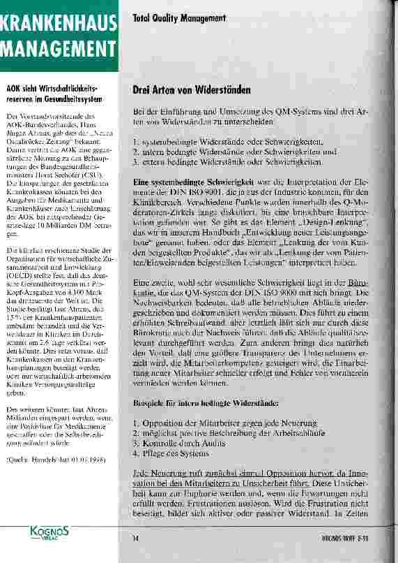 Vorschauseite 6: Widerstände und deren Überwindung Erfahrungsbericht einer Reha-Klinik über ihr Qualitätsmanagement-System