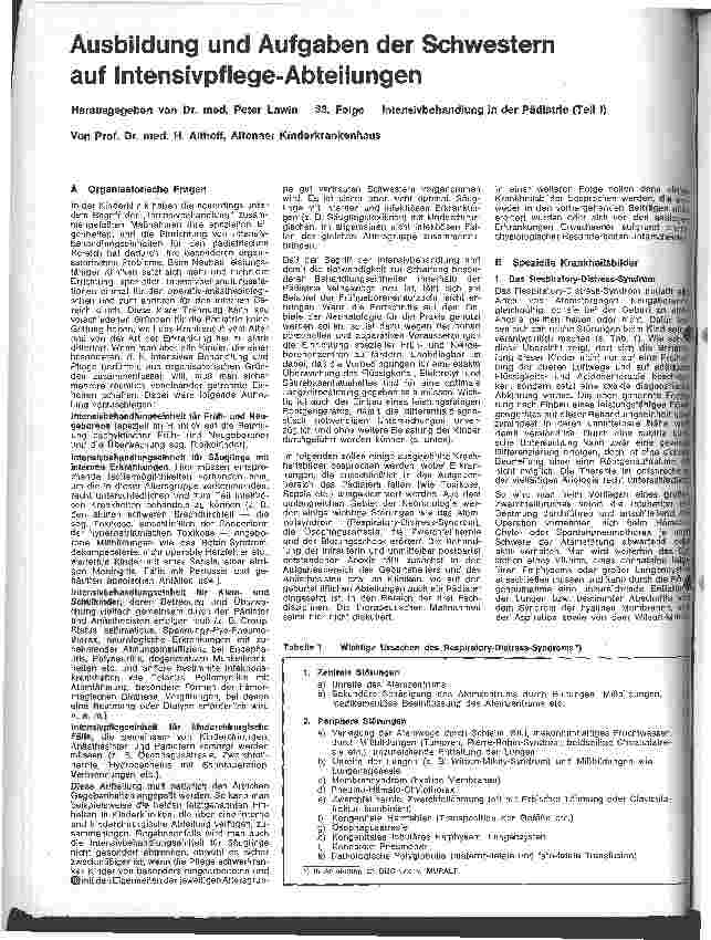 Vorschauseite 1: Ausbildung und Aufgaben der Schwestern auf Intensivpflege-Abteilungen 33. Folge: Intensivbehandlung in der Pädiatrie (Teil I)