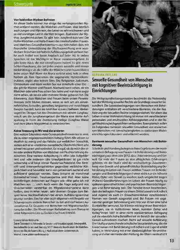 Vorschauseite 1: Sexuelle Gesundheit von Menschen mit kognitiver Beeinträchtigung in Einrichtungen