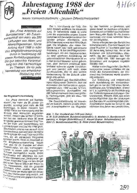 Vorschauseite 1: Jahrestagung 1988 der freien Altenhilfe