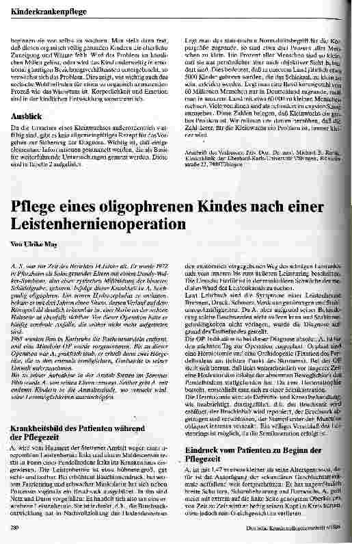 Vorschauseite 1: Pflege eines oligophrenen Kindes nach einer Leistenhernienoperation