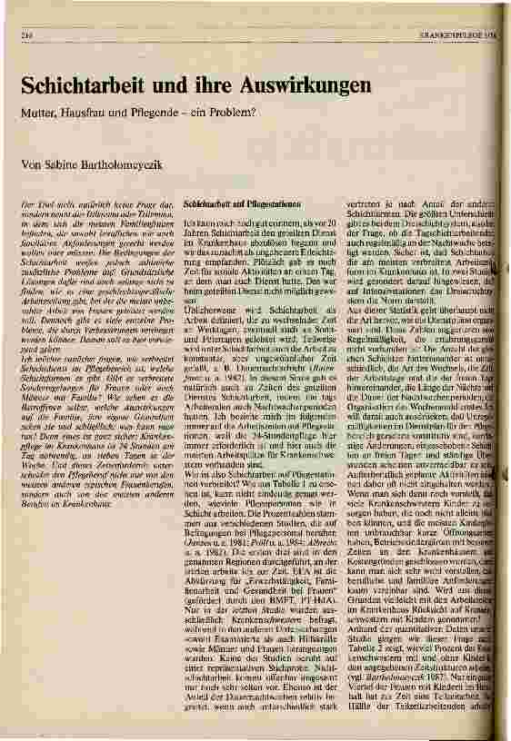 Vorschauseite 1: Schichtarbeit und ihre Auswirkungen Mutter, Hausfrau und Pflegendeein Problem