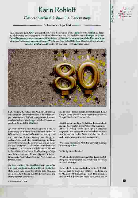Vorschauseite 1: Karin Rohloff Gespräch anlässlich ihres 80. Geburtstags