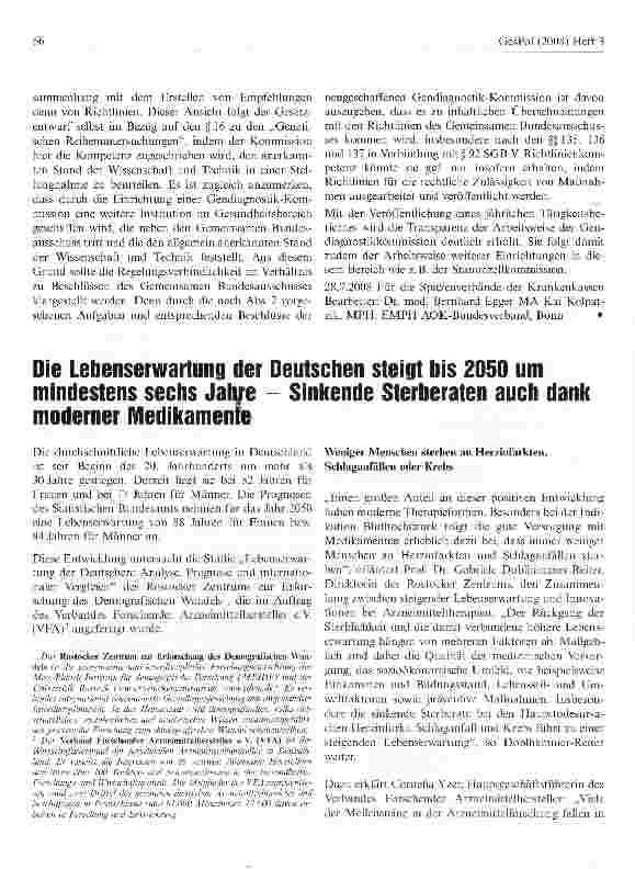 Vorschauseite 5: Entwurf eines Gesetzes über genetische Untersuchungen beim Menschen (Gendiagnostikgesetz - GenDG)