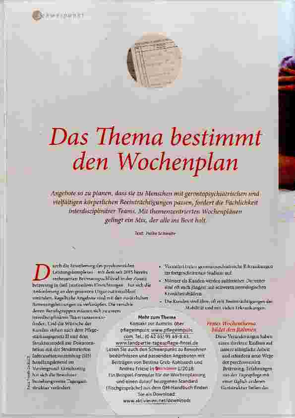 Vorschauseite 1: Das Thema bestimmt den Wochenplan
