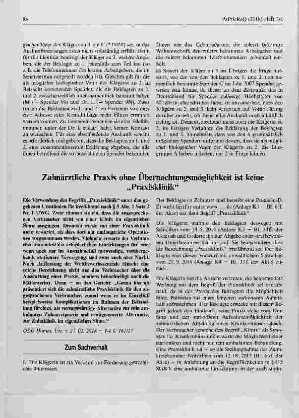 Vorschauseite 1: Zahnärztliche Praxis ohne Übernachtungsmöglichkeit ist keine Praxisklinik