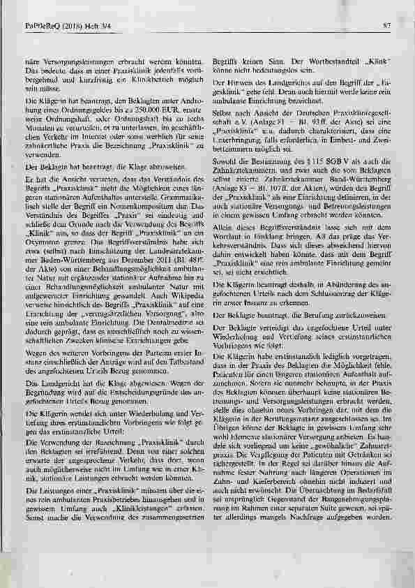 Vorschauseite 2: Zahnärztliche Praxis ohne Übernachtungsmöglichkeit ist keine Praxisklinik