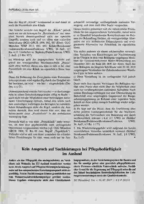 Vorschauseite 4: Zahnärztliche Praxis ohne Übernachtungsmöglichkeit ist keine Praxisklinik