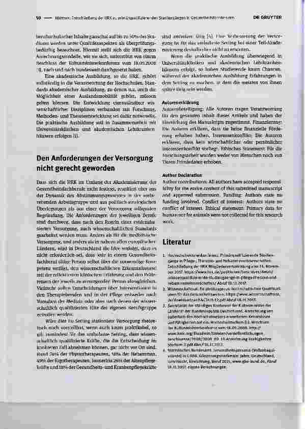Vorschauseite 2: Entschließung der HRK zu primärquaUfizierenden Studiengängen in Gesundheitsfachberufen