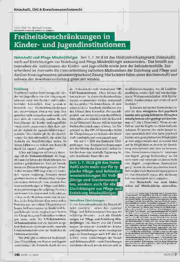 Vorschauseite 1: Freiheitsbeschränkungen in Kinderund Jugendinstitutionen