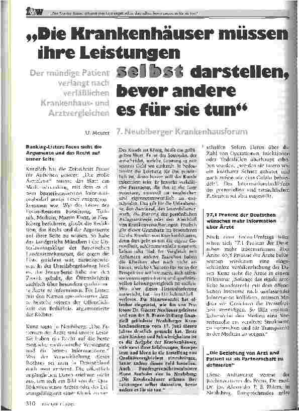 Vorschauseite 1: Die Krankenhäser müssen ihre Leistungen selbst darstellen, bevor andere es für sie tun