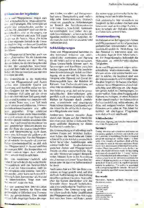 Vorschauseite 2: Zur Motivation und psychologischen Eignung für die Arbeit auf einer pädiatrischen Intensivstation