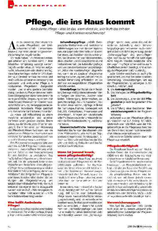 Vorschauseite 1: Pflege, die ins Haus kommt Ambulante Pflege - Was ist das, wem dient sie, wie läuft das mit der Pflegeund Krankenversicherung?