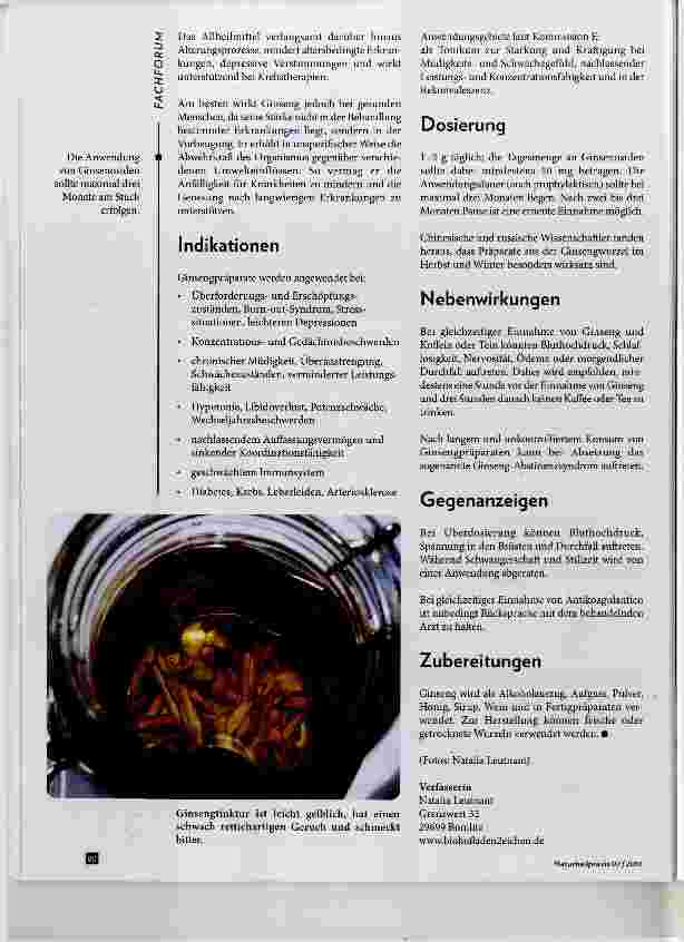 Vorschauseite 4: Panax ginseng der König unter den Adaptogenen Teil 2: Medizinische Verwendung des Ginsengs