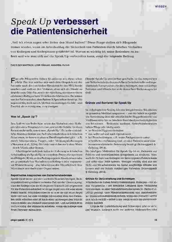 Vorschauseite 1: Speak Up verbessert die Patientensicherheit