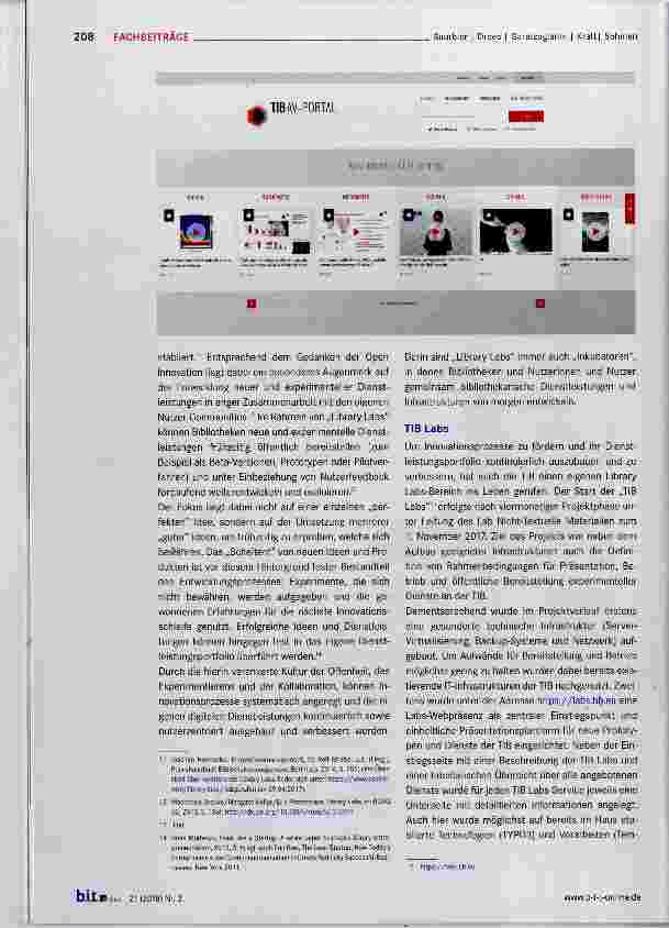 Vorschauseite 3: Die TIB Labs: Eine Plattform für experimentelle digitale Dienstleistungen, Prototypen und Beta- Versionen der Technischen Informationsbibliothek