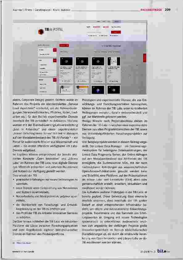 Vorschauseite 4: Die TIB Labs: Eine Plattform für experimentelle digitale Dienstleistungen, Prototypen und Beta- Versionen der Technischen Informationsbibliothek
