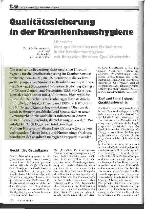 Vorschauseite 1: Qualitätssicherung in der Krankenhaushygiene Übersicht über qualitätssichernde Maßnahmen in der Kh-Hygiene mit Beispielen für einen Qualitätsbericht
