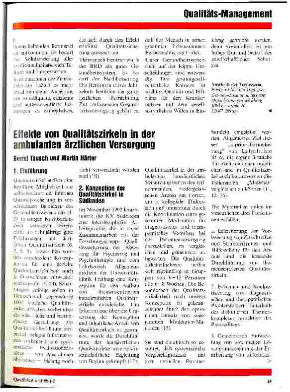 Vorschauseite 1: Effekte von Qualitätszirkeln in der ambulanten ärztlichen Versorgung