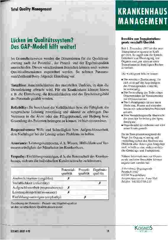 Vorschauseite 1: Lücken im Qualitätssystem? Das GAP-Modell hilft weiter!