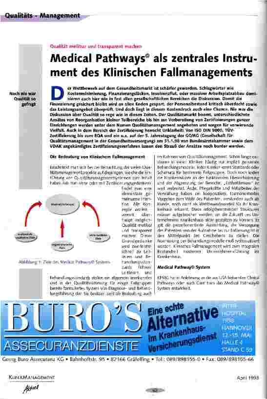 Vorschauseite 1: Medical Pathways als zentrales Instrument des Klinischen Fallmanagements Qualität meßbar und transparent machen