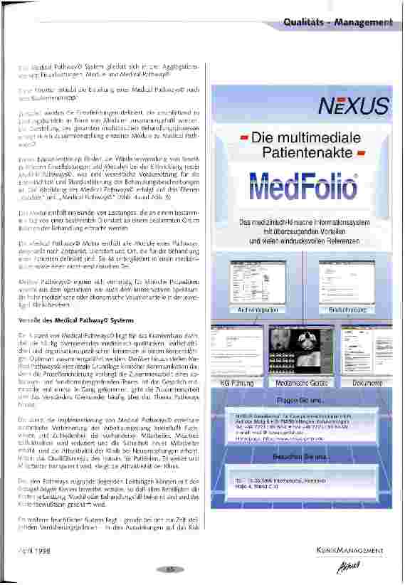 Vorschauseite 4: Medical Pathways als zentrales Instrument des Klinischen Fallmanagements Qualität meßbar und transparent machen