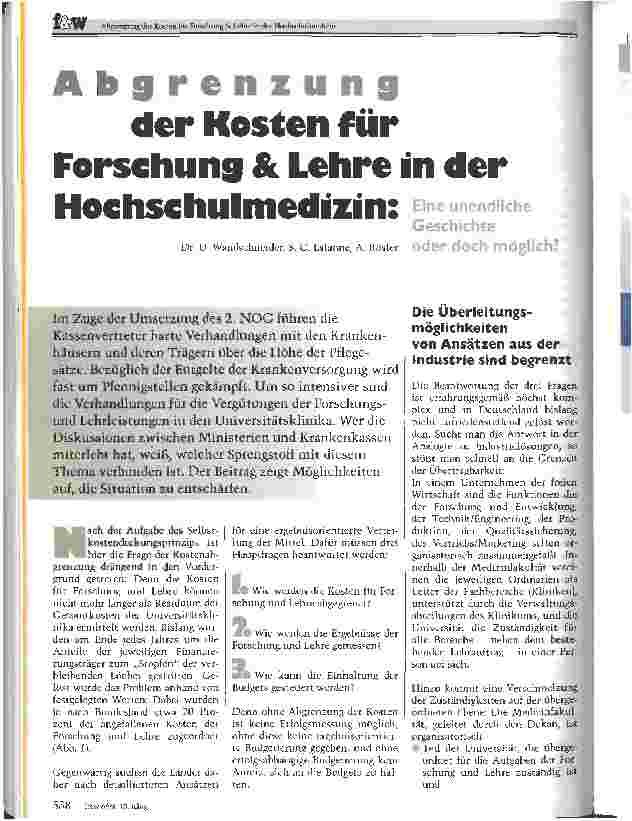 Vorschauseite 1: Abgrenzung der Kosten für Forschung & Lehre in der Hochschulmedizin Eine unendliche Geschichte oder doch noch möglich?